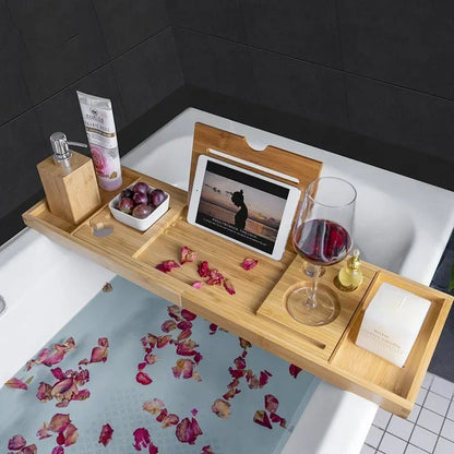 Extendable Spa Bathtub Bamboo Bathtub Tray Caddy